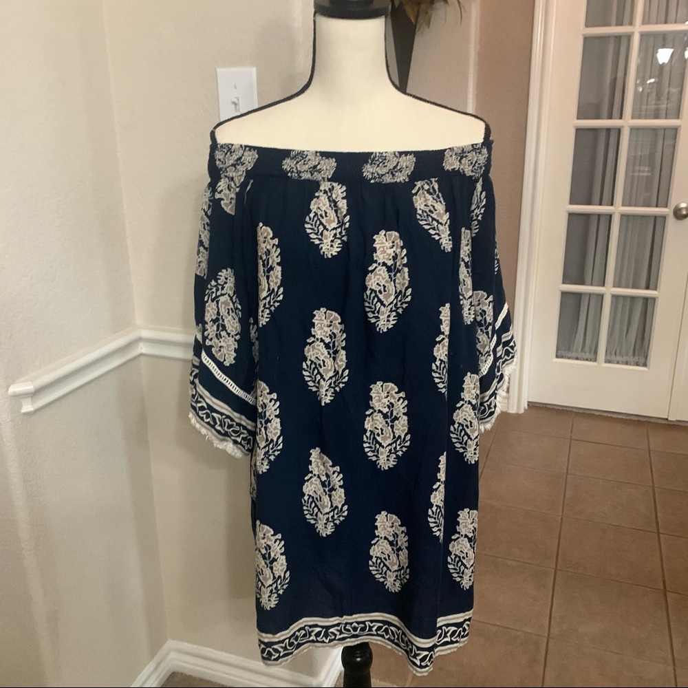 Kori navy & tan Sarees print midi dress Size L